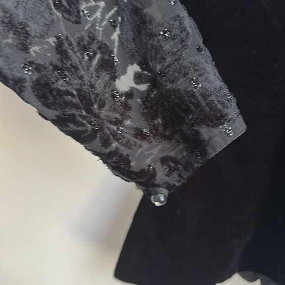 VTG Algo Boutique Velvet Peplum Blouse Sheer Floral Sleeves Sweetheart Size 9 - Picture 5 of 13